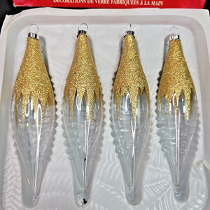 Christmas Ornaments Teardrop Oblong Baubles ZELLERS Unsilvered Gold Colombia VTG